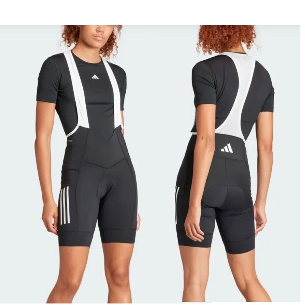 NWT Adidas Padded Cycling Bib Shorts Women’s IJ8341 Black/White $160 SZ XS
